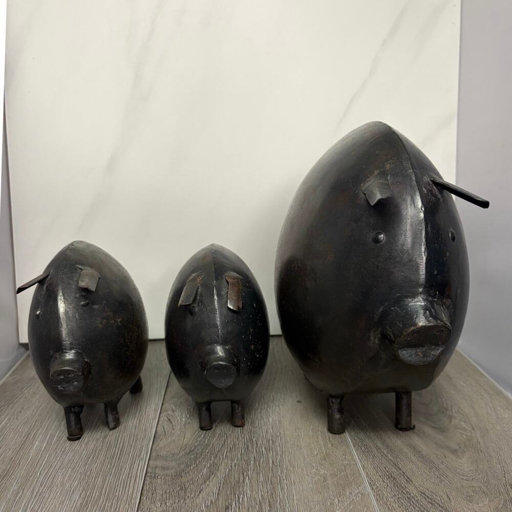 Vintage Mid-Century Modern Welded Steel Pig Sculptures - Set of 3